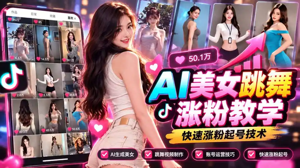 AI美女跳舞涨粉教学,AI生成美女,跳舞视频制作,账号运营与快速起号涨粉-海淘下载站