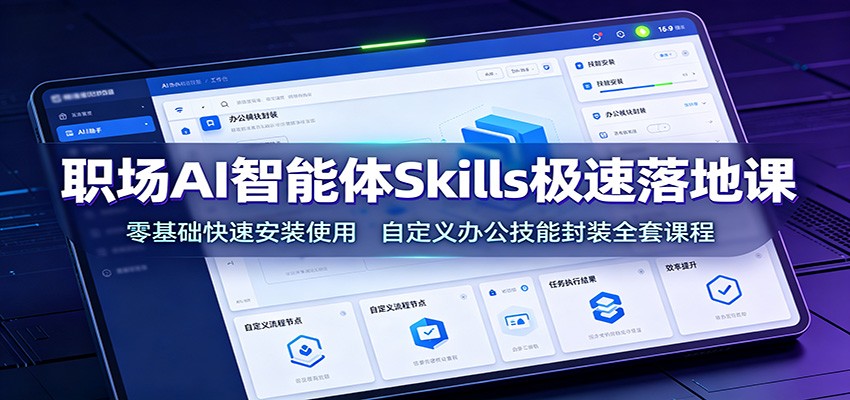 职场AI智能体Skills极速落地课：零基础快速安装使用，自定义办公技能封装全套课程-海淘下载站