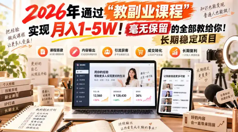 2026年通过“教副业课程”实现月入1-5W!毫无保留的全部教给你!长期稳定项目-海淘下载站