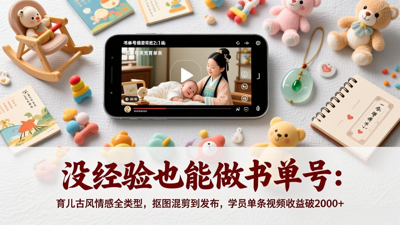 没经验也能做书单号:育儿古风情感全类型,抠图混剪到发布,学员单条视频收益破2000+-海淘下载站