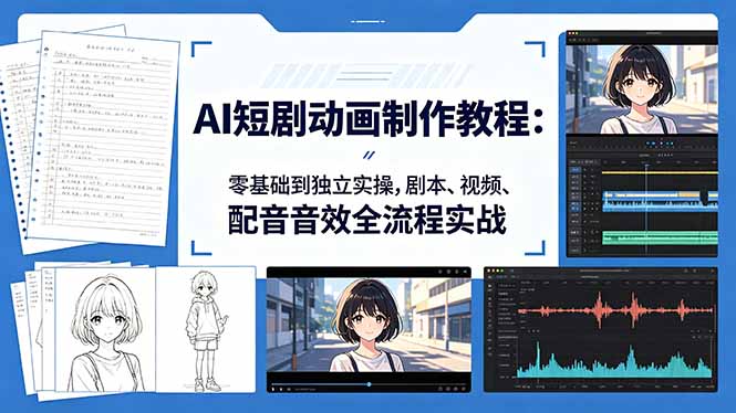 AI短剧动画制作教程：零基础到独立实操，剧本、视频、配音音效全流程实战-海淘下载站