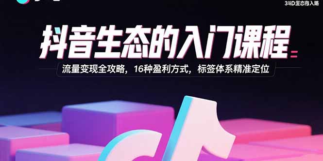 抖音生态的入门课程:流量变现全攻略,16种盈利方式,标签体系精准定位-海淘下载站