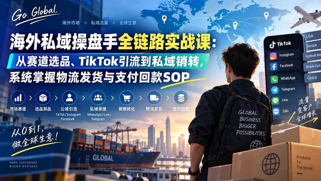 海外私域操盘手全链路实战课:从赛道选品、TikTok引流到私域销转,系统掌握物流发货与支付回款SOP-海淘下载站