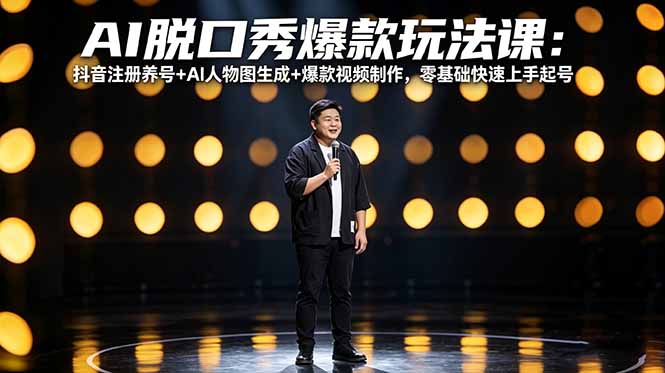 AI脱口秀爆款玩法课：抖音注册养号+AI人物图生成+爆款视频制作，零基础快速上手起号-海淘下载站