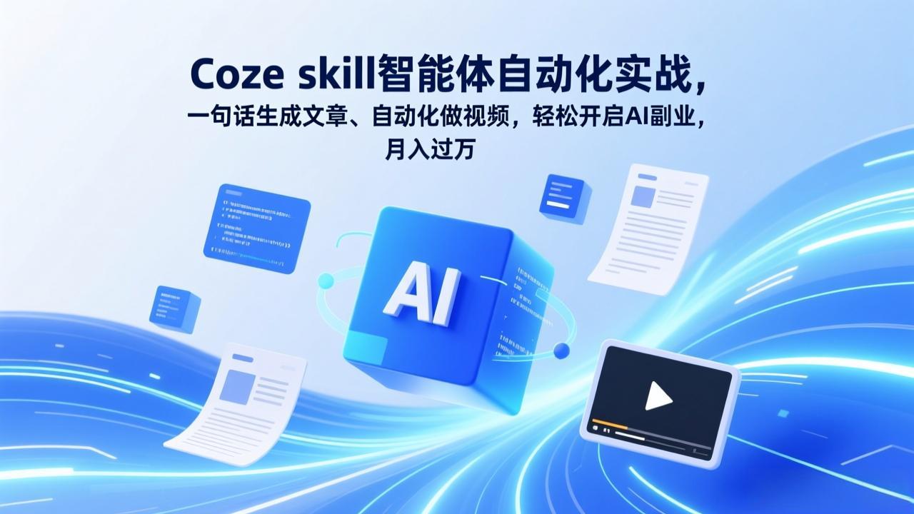 Coze skill智能体自动化实战，一句话生成文章、自动化做视频，轻松开启AI副业，月入过万-海淘下载站