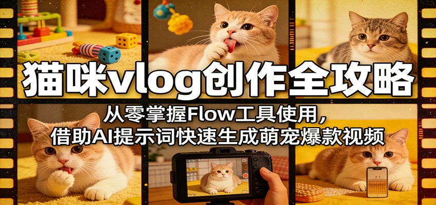 猫咪vlog创作全攻略：从零掌握Flow工具使用，借助AI提示词快速生成萌宠爆款视频-海淘下载站