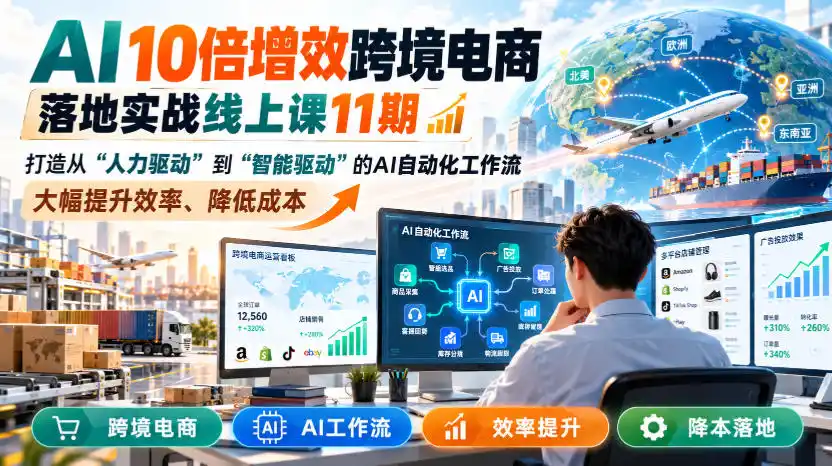 AI 10倍增效跨境电商落地实战线上课11期，打造从人力驱动到智能驱动的AI自动化工作流，大幅提升效率、降低成本-海淘下载站