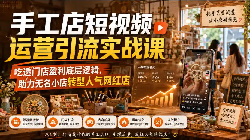 手工店短视频运营引流实战课,吃透门店盈利底层逻辑,助力无名小店转型人气网红店-海淘下载站