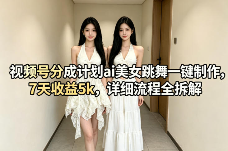 视频号分成计划ai美女跳舞一键制作，7天收益5k，详细流程全拆解-海淘下载站