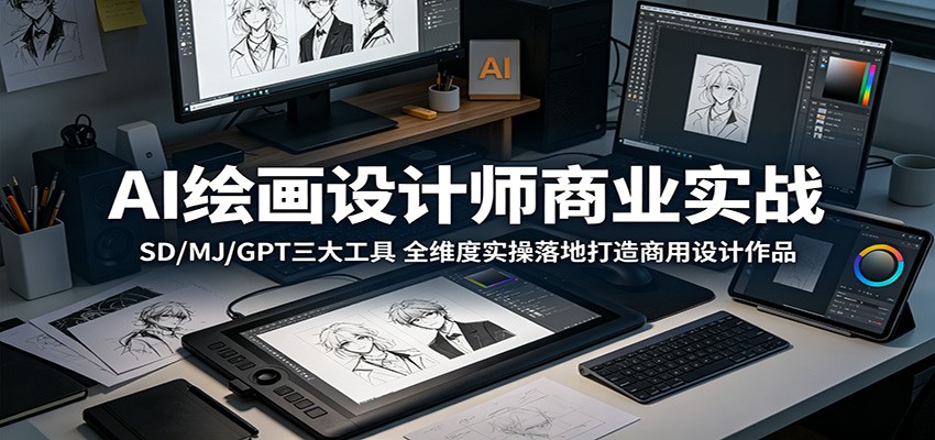 AI绘画设计师商业实战：SD/MJ/GPT三大工具，全维度实操落地打造商用设计作品-海淘下载站