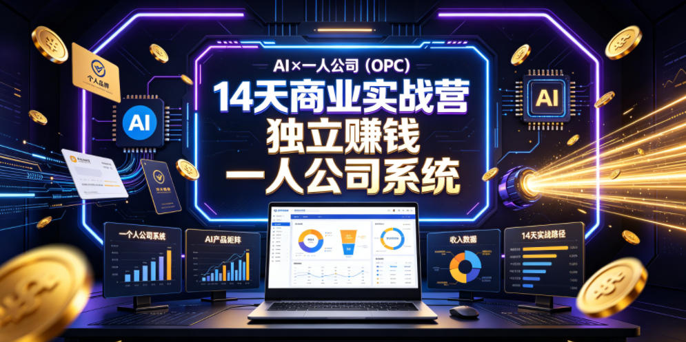 AI×一人公司(OPC)14天商业实战营,用AI帮你搭建一个属于你自己的、能独立賺钱的一人公司系统-海淘下载站