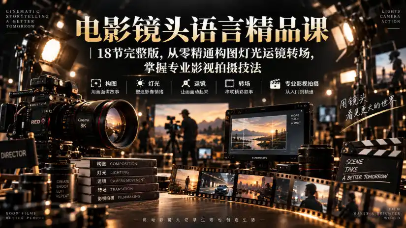 电影镜头语言精品课|18节完整版,从零精通构图灯光运镜转场,掌握专业影视拍摄技法-海淘下载站