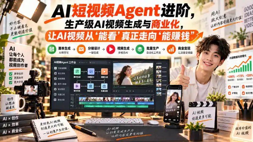 AI短视频Agent进阶,生产级AI视频生成与商业化,让AI视频从”能看”真正走向”能賺钱”-海淘下载站