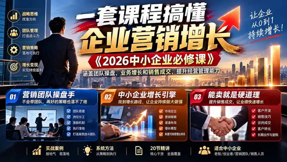 一套课程搞懂企业营销增长《2026中小企业必修课》涵盖团队操盘、业务增长和销售成交，提升经营管理能力-海淘下载站