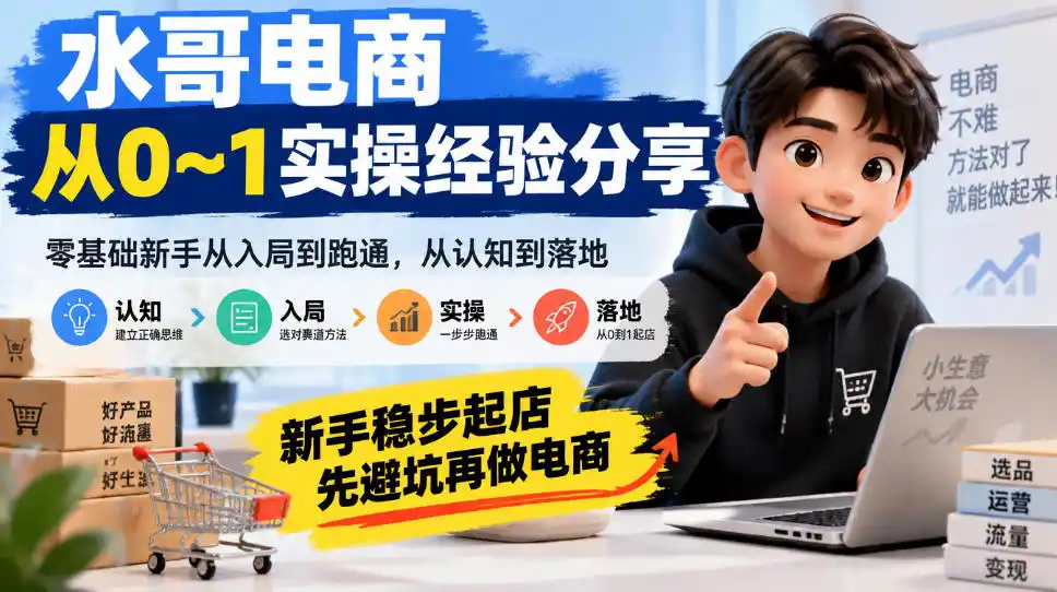水哥电商从0~1实操经验分享,零基础新手从入局到跑通,从认知到落地,新手稳步起店,先避坑再做电商-海淘下载站