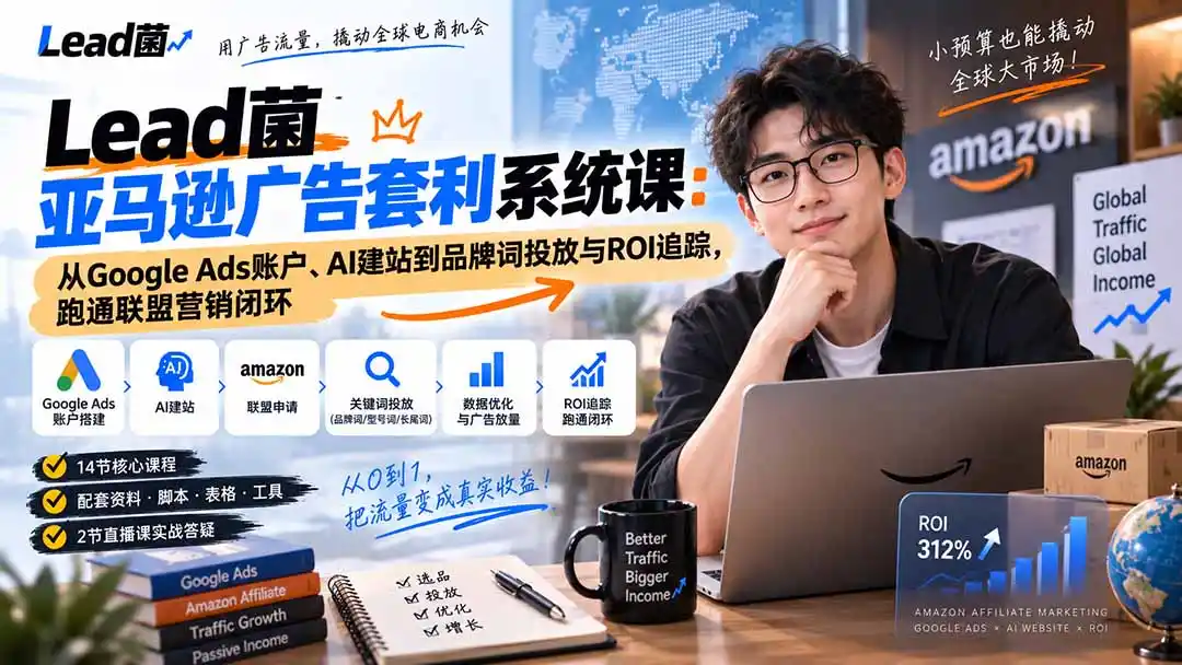 Lead菌亚马逊广告套利系统课:从Google Ads账户、AI建站到品牌词投放与ROI追踪,跑通联盟营销闭环 Lead菌亚马逊广告套利系统课:从Google Ads账户、AI建站到品牌词投放与ROI追踪,跑通联盟营销闭环