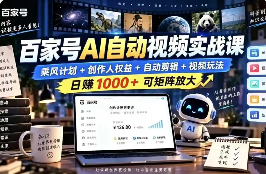 百家号自动矩阵玩法,长期可以做的项目,日入1k+,真正的睡后收入-海淘下载站
