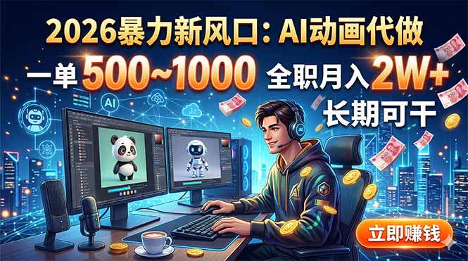 2026暴力新风口：AI动画代做，一单500~1000，全职月入2W+，长期可干-海淘下载站
