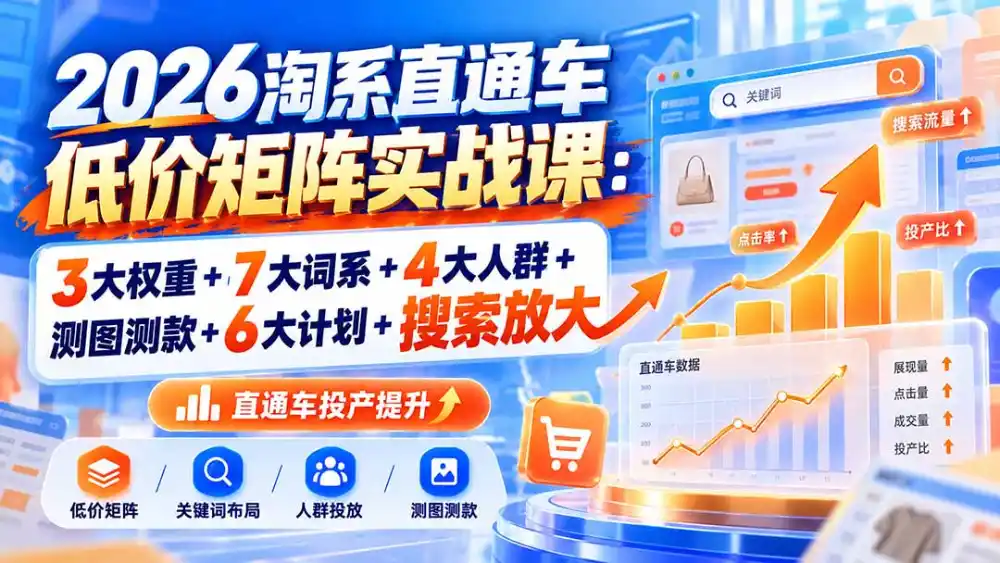 2026淘系直通车低价矩阵实战课：3大权重+7大词系+4大人群+测图测款+6大计划+搜索放大-海淘下载站
