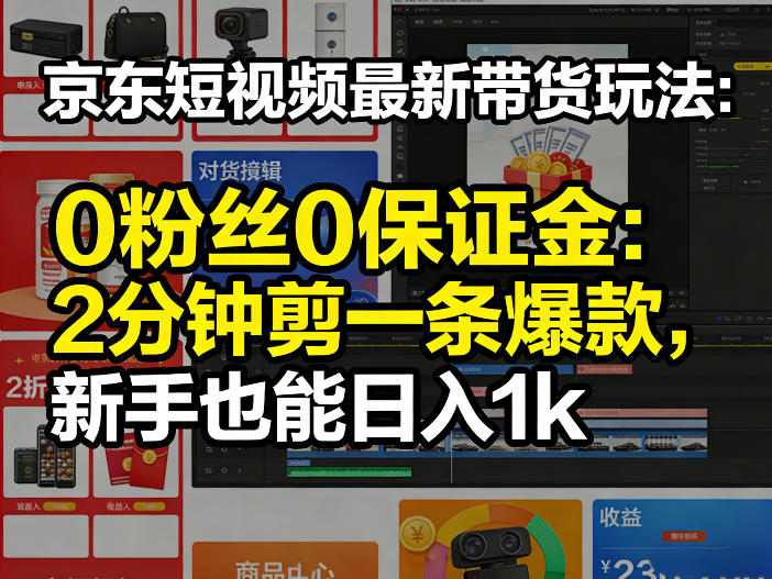 京东短视频最新带货玩法，0粉丝0保证金，2分钟剪一条爆款，新手也能日入1k+【揭秘】-海淘下载站