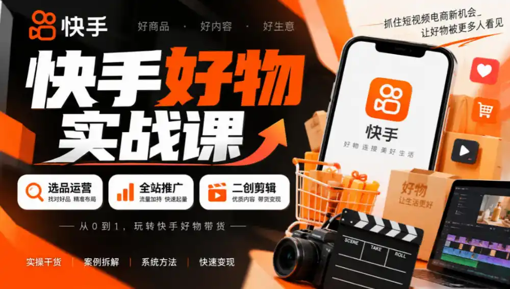 快手好物实战课｜选品运营+全站推广+二创剪辑带货变现-海淘下载站