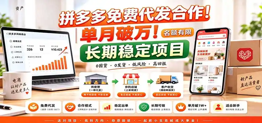 拼多多免费代发合作|单月破万!长期稳定项目,名额有限-海淘下载站