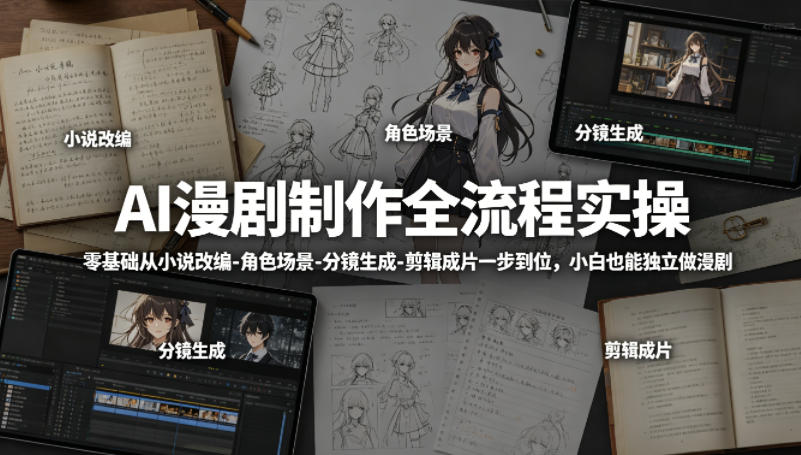 AI漫剧制作全流程实操，零基础从小说改编-角色场景-分镜生成-剪辑成片一步到位，小白也能独立做漫剧-海淘下载站
