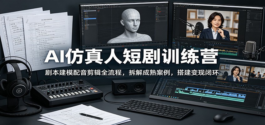 AI仿真人短剧训练营:剧本建模配音剪辑全流程,拆解成熟案例,搭建变现闭环-海淘下载站