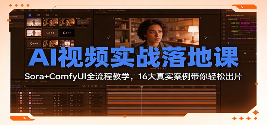 AI视频实战落地课：Sora+ComfyUI全流程教学，16大真实案例带你轻松出片-海淘下载站