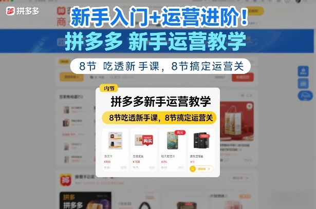 新手入门+运营进阶！拼多多新手运营教学，8节吃透新手课，8节搞定运营关-海淘下载站