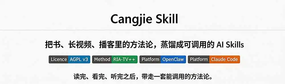 图片[1]-全网走红！GitHub上6.7K Star的开源项目，把任何书、长视频、播客蒸馏成AI工具，值得收藏 cangjie-skill-海淘下载站