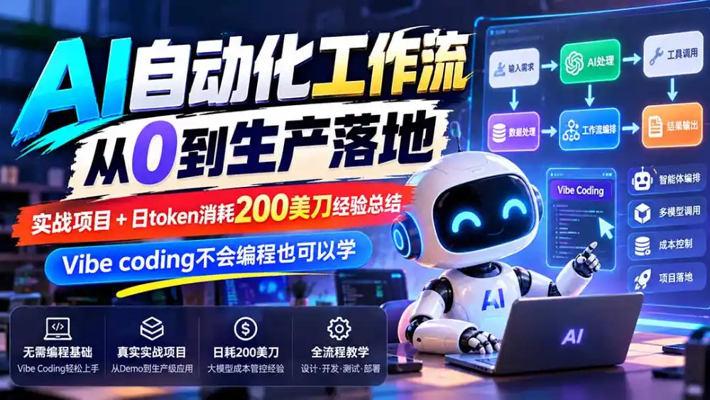 【无水印】AI自动化工作流从0到生产落地,实战项目+日token消耗200美刀经验总结,Vibe coding不会编程也可以学-海淘下载站