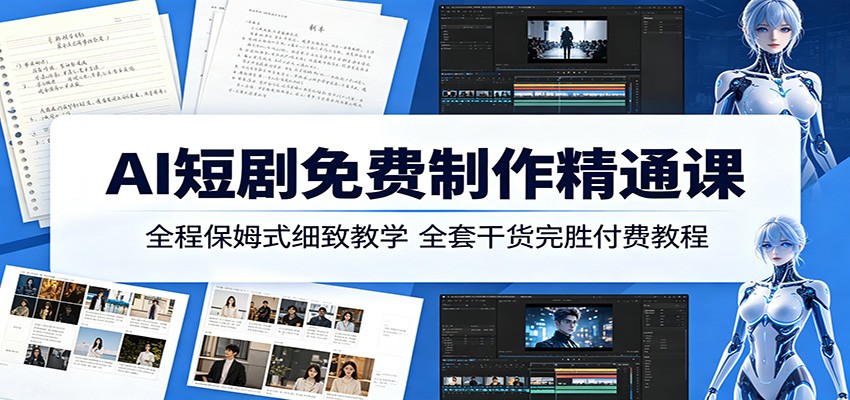 AI短剧免费制作精通课：全程保姆式细致教学，全套干货完胜付费教程-海淘下载站