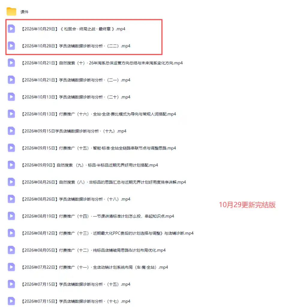 2026淘宝电商终局之战VIP课-更新1029：自然搜索+直通车+无界+精准人群，系统掌握测款动销与全店推广布局方法-海淘下载站