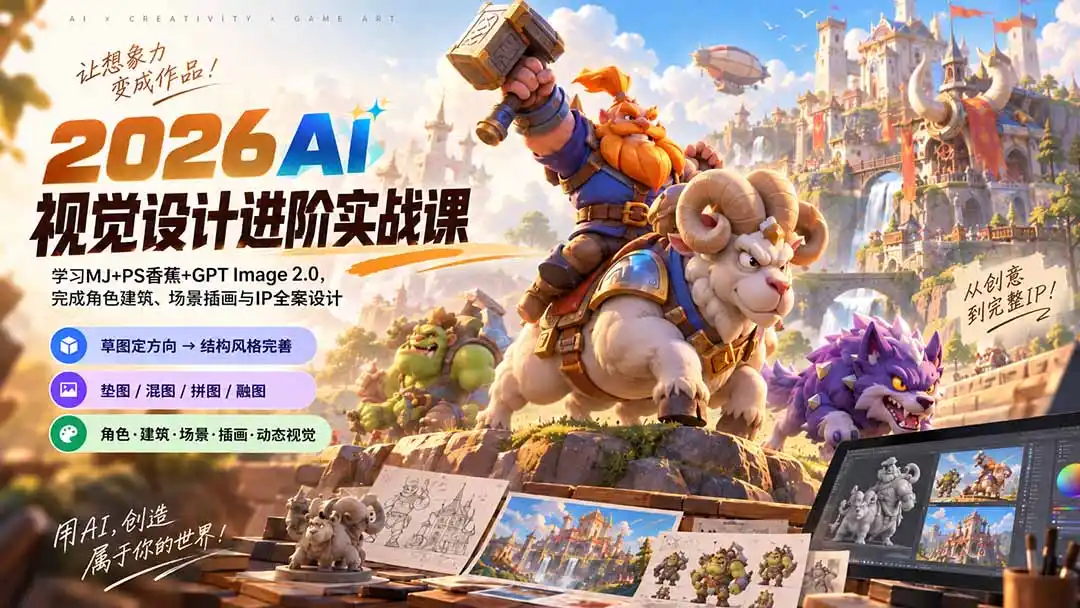 2026AI视觉设计进阶实战课-更新：学习MJ+PS香蕉+GPT Image 2.0，完成角色建筑、场景插画与IP全案设计-海淘下载站
