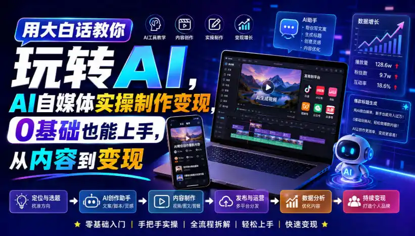 用大白话教你玩转AI，AI自媒体实操制作变现，0基础也能上手，从内容到变现-海淘下载站