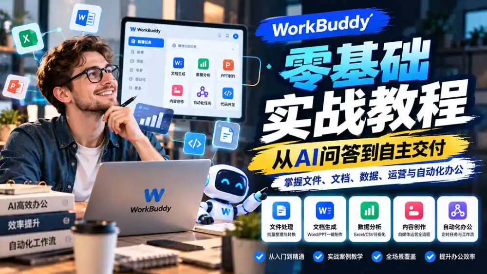 WorkBuddy零基础实战教程：从AI问答到自主交付，掌握文件、文档、数据、运营与自动化办公-海淘下载站