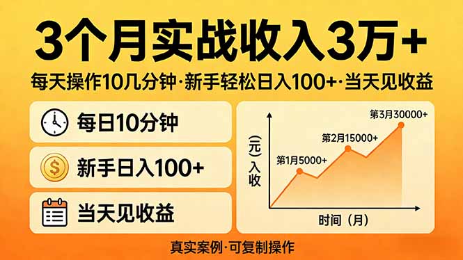 3个月实战收入3万+，每天操作10几分钟，新手轻松日入100+，当天见收益-海淘下载站