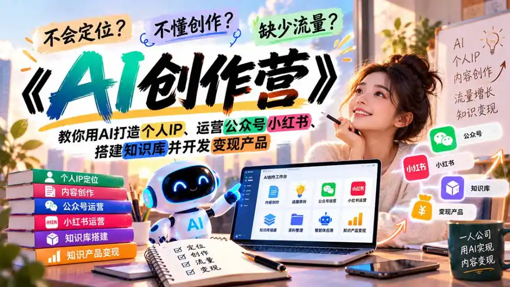 不会定位、不懂创作、缺少流量?《AI创作营》教你用AI打造个人IP、运营公众号小红书、搭建知识库并开发变现产品-海淘下载站