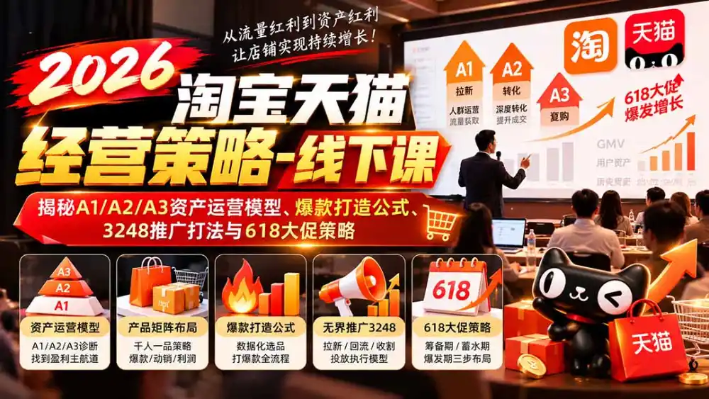 2026淘宝天猫经营策略-线下课:揭秘A1/A2/A3资产运营模型、爆款打造公式、3248推广打法与618大促策略-海淘下载站