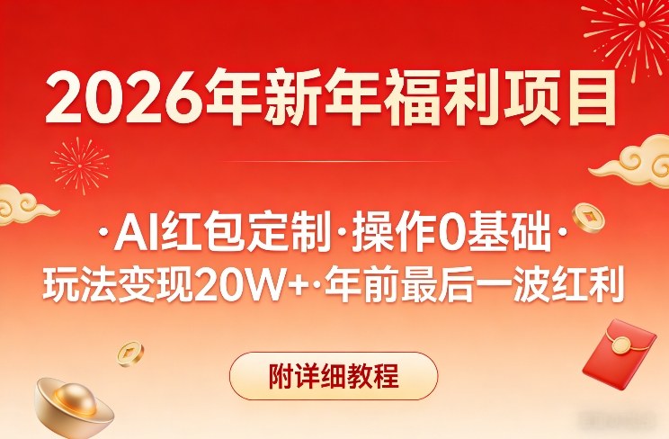 新年福利项目，AI红包定制，操作0基础，玩法变现20W+年前最后一波红利，附详细教程-海淘下载站