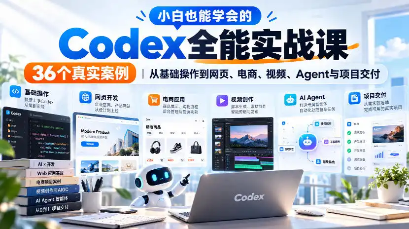 小白也能学会的Codex全能实战课｜36个真实案例，从基础操作到网页、电商、视频、Agent与项目交付-海淘下载站