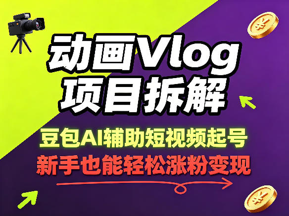 动画Vlog项目拆解，豆包AI辅助短视频起号，新手也能轻松涨粉，43条作品涨粉8.3W-海淘下载站