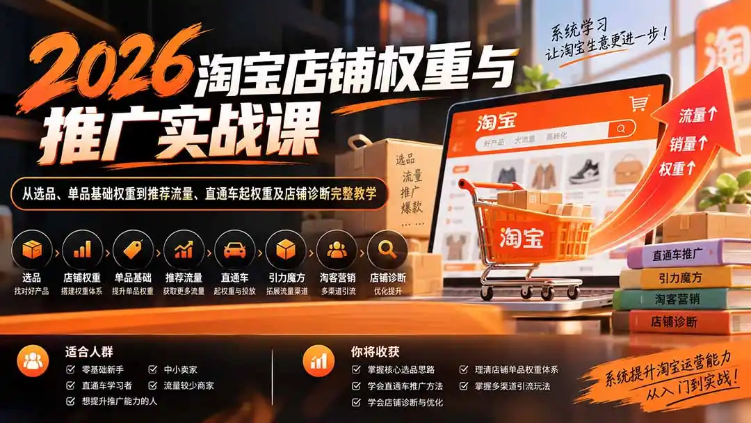 2026淘宝店铺权重与推广实战课：从选品、单品基础权重到推荐流量、直通车起权重及店铺诊断完整教学-海淘下载站