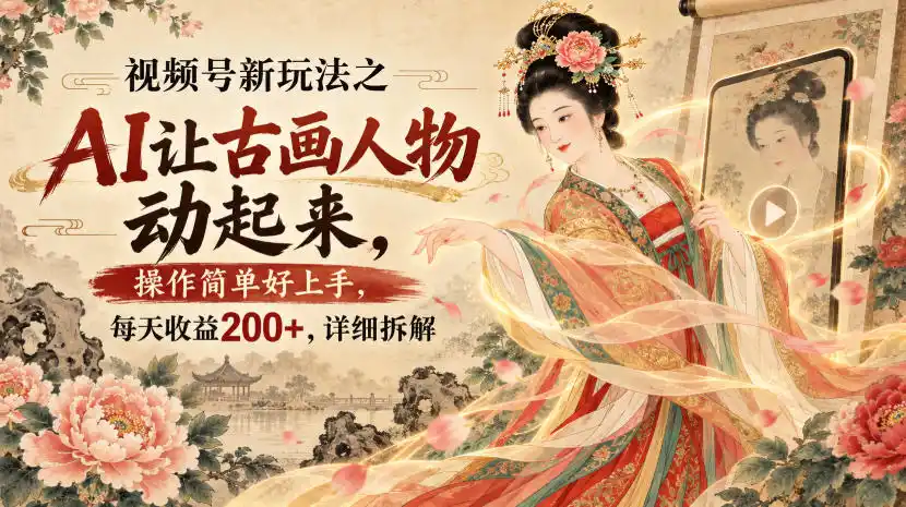 视频号新玩法之AI让古画人物动起来，操作简单好上手，每天收益200+，详细拆解-海淘下载站