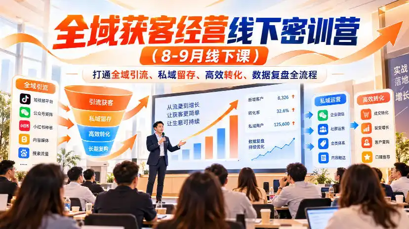 全域获客经营线下密训营(8-9月线下课),打通全域引流、私域留存、高效转化、数据复盘全流程 全域获客经营线下密训营(8-9月线下课),打通全域引流、私域留存、高效转化、数据复盘全流程