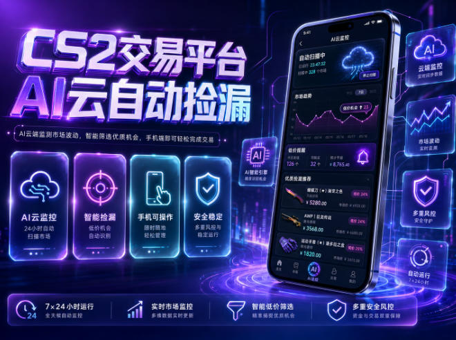 CS2交易平台AI云自动捡漏,多年稳定运行,无需手机,支持任何形式验证,日入300+【揭秘】-海淘下载站