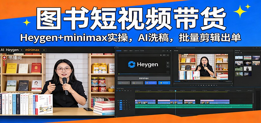 图书短视频带货：Heygen+minimax实操，AI洗稿 ，批量剪辑出单-海淘下载站
