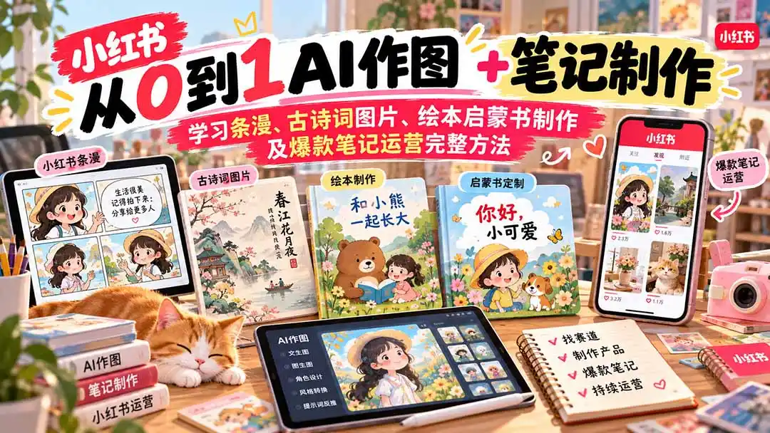 2026小红书AI内容创作从0到1：学习条漫、古诗词图片、绘本启蒙书制作及爆款笔记运营完整方法-海淘下载站