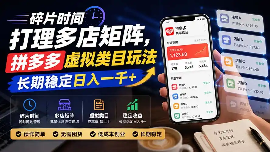 碎片时间打理多店矩阵,拼多多虚拟类目玩法,长期稳定日入一千+-海淘下载站